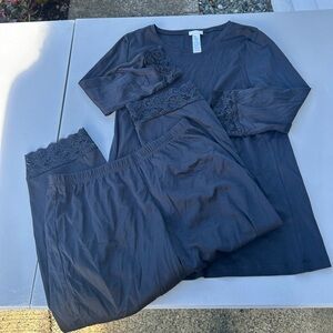 Hanro Lace Feather navy lace nwot Cropped Luxury PJ Set